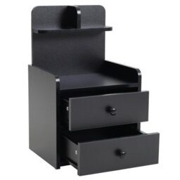 Living And Home Black Wooden Bedside Table Nightstand With 2 Drawer And Storage Shelf - thumbnail 4