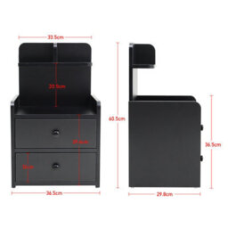 Living And Home Black Wooden Bedside Table Nightstand With 2 Drawer And Storage Shelf - thumbnail 6