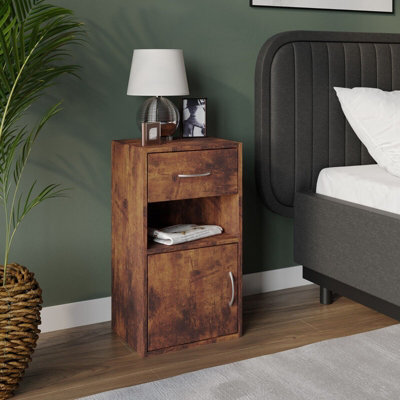 Urbn-Living Urbnliving 54Cm Height Rustic Brown 1 Door 1 Drawer Wooden Bedroom Bedside Cabinet Shelf Nightstand Side Table Unit - image 1