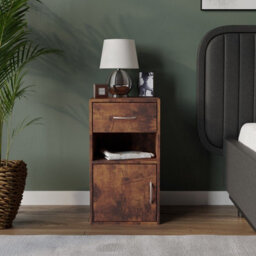 Urbn-Living Urbnliving 54Cm Height Rustic Brown 1 Door 1 Drawer Wooden Bedroom Bedside Cabinet Shelf Nightstand Side Table Unit - thumbnail 2