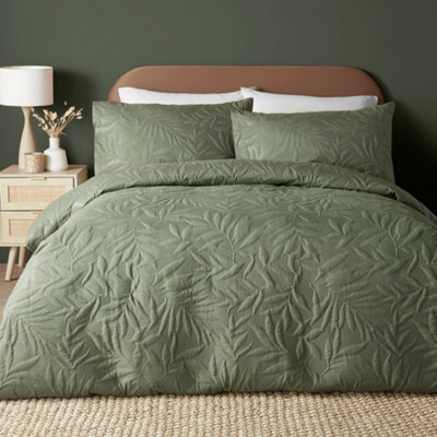 Serene Luana Dark Green Microfibre Pinsonic 3D Floral Design Duvet Cover Set - image 1