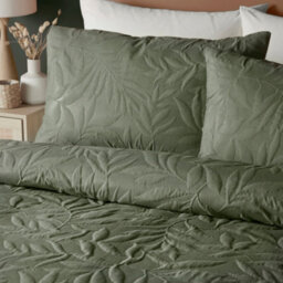 Serene Luana Dark Green Microfibre Pinsonic 3D Floral Design Duvet Cover Set - thumbnail 2