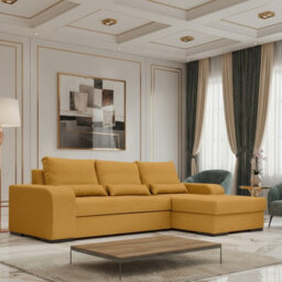Virago Living Room Corner Sofa Bed Polyurethane Foam Wave Spring Wooden Legs Loose Cushions 285X165X90Cm Mustard Right - thumbnail 1