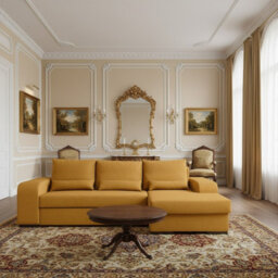 Virago Living Room Corner Sofa Bed Polyurethane Foam Wave Spring Wooden Legs Loose Cushions 285X165X90Cm Mustard Right - thumbnail 2