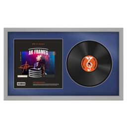 "30X17"" Light Grey Modern Vinyl Record Frame With Blue Mount For 12 Inch Lp Album Cover & Disc - Ak Frames"