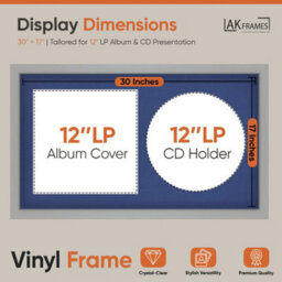 "30X17"" Light Grey Modern Vinyl Record Frame With Blue Mount For 12 Inch Lp Album Cover & Disc - Ak Frames" - thumbnail 2
