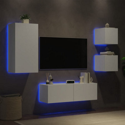 Berkfield 4 Piece Tv Wall Cabinets With Led Lights White - image 1