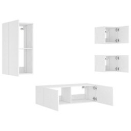 Berkfield 4 Piece Tv Wall Cabinets With Led Lights White - thumbnail 6