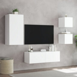 Berkfield 4 Piece Tv Wall Cabinets With Led Lights White - thumbnail 5