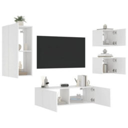 Berkfield 4 Piece Tv Wall Cabinets With Led Lights White - thumbnail 4
