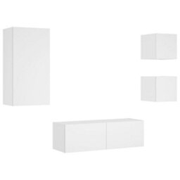 Berkfield 4 Piece Tv Wall Cabinets With Led Lights White - thumbnail 3