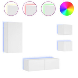 Berkfield 4 Piece Tv Wall Cabinets With Led Lights White - thumbnail 2