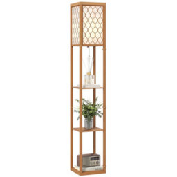 Homcom Modern Floor Lamp Light With 3 Shelves Fabric Lampshade Natural - thumbnail 2