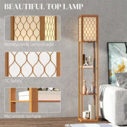 Homcom Modern Floor Lamp Light With 3 Shelves Fabric Lampshade Natural - thumbnail 4
