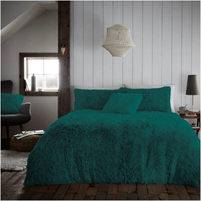 Gc Gaveno Cavailia Hug & Snug Teddy Fleece King Green Duvet Cover With Matching Pillowcase Warm Fluffy Soft & Cosy Bedding Set - image 1