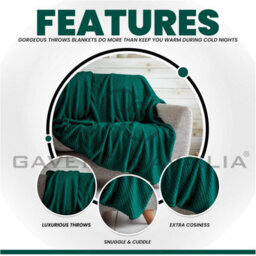 Gc Gaveno Cavailia Fluffy Pop Extra Large Throw 200X240Cm Dark Green Soft & Cosy King Size Blanket Waffle Throw - thumbnail 2