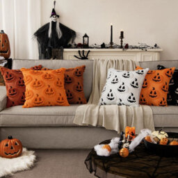 Amorly 2Pack Orange 18 X 18 Inch Autumn Pumpkin Pillow Covers, Halloween Cushion Cases, No Inserts, Home Patio Sofa & Couch Decoration - thumbnail 7