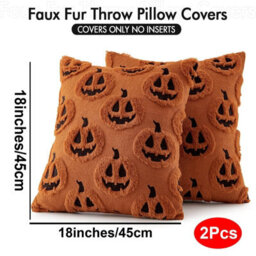 Amorly 2Pack Orange 18 X 18 Inch Autumn Pumpkin Pillow Covers, Halloween Cushion Cases, No Inserts, Home Patio Sofa & Couch Decoration - thumbnail 3