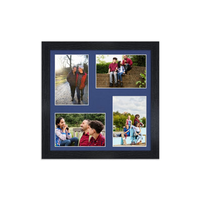 AK Frames 12X12 Black Modern Multi Photo Frame With Blue Mount - Holds 4 Apertures (4X) 6X4 Photos - image 1