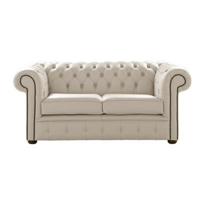 Chesterfield 2 Seater Shelly Beige Leather Sofa Settee Bespoke In Classic Style - image 1