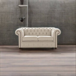Chesterfield 2 Seater Shelly Beige Leather Sofa Settee Bespoke In Classic Style - thumbnail 3