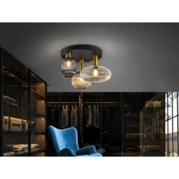 Luminosa Lighting Luminosa Norma 3 Light Globe Ceiling Light Black, Brass, 3 Crystal Shades, E27 - Uk Stock - thumbnail 2