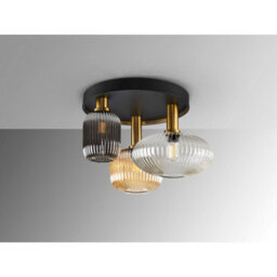Luminosa Lighting Luminosa Norma 3 Light Globe Ceiling Light Black, Brass, 3 Crystal Shades, E27 - Uk Stock - thumbnail 5
