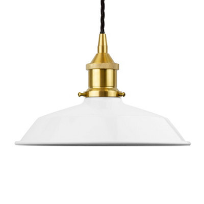 White Small Trinity Metal Painted Dome Pendant Light With Polished Brass Lamp Holder And Black Twisted Cable - Se Home - image 1