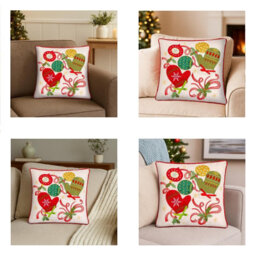 Luxury Living Embroidered Christmas Cushion With Mittens, Baubles & Bell - thumbnail 7