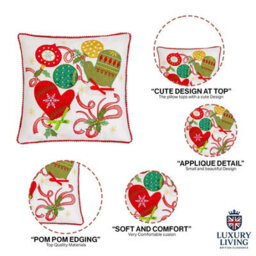 Luxury Living Embroidered Christmas Cushion With Mittens, Baubles & Bell - thumbnail 5
