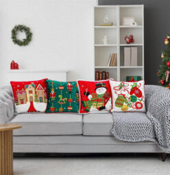 Luxury Living Embroidered Christmas Cushion With Mittens, Baubles & Bell - thumbnail 6