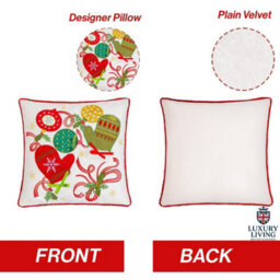 Luxury Living Embroidered Christmas Cushion With Mittens, Baubles & Bell - thumbnail 3