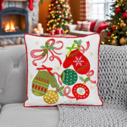Luxury Living Embroidered Christmas Cushion With Mittens, Baubles & Bell - thumbnail 2