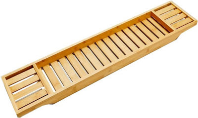 Almineez Luxury Bamboo Wood Bath Tub Caddy Rack Tray, Water Resistant Bathroom Shelf Tidy Tray Storage Shelf Organiser - image 1