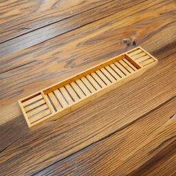 Almineez Luxury Bamboo Wood Bath Tub Caddy Rack Tray, Water Resistant Bathroom Shelf Tidy Tray Storage Shelf Organiser - thumbnail 2