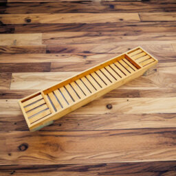 Almineez Luxury Bamboo Wood Bath Tub Caddy Rack Tray, Water Resistant Bathroom Shelf Tidy Tray Storage Shelf Organiser - thumbnail 3
