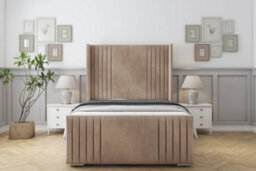 "Sloomy Camden Mink Naples Bed Frame With Mattress With 50""  Upholstered Wingback Headboard 6' Super King"