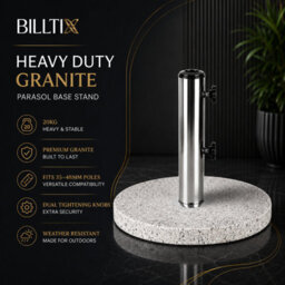 Billtix 20Kg Granite Parasol Base Stand Heavy Duty Garden Umbrella Holder With Dual Knobs For 35-48mm Poles White - thumbnail 3