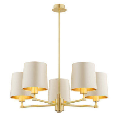 Luminosa Lighting Luminosa Princeton Multi Arm Pendant Ceiling 5 Light Beige (Gold Inside), Brushed Brass - image 1