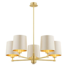 Luminosa Lighting Luminosa Princeton Multi Arm Pendant Ceiling 5 Light Beige (Gold Inside), Brushed Brass - thumbnail 1