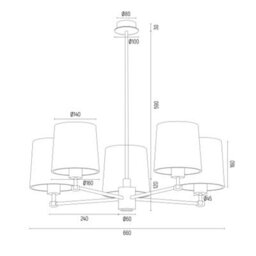 Luminosa Lighting Luminosa Princeton Multi Arm Pendant Ceiling 5 Light Beige (Gold Inside), Brushed Brass - thumbnail 8