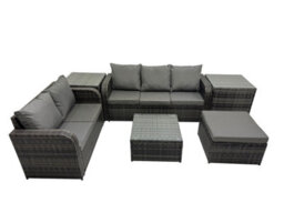 Fimous Wicker Pe Rattan Garden Outdoor Furniture Set Love Sofa Square Coffee Table Set With Big Stool 2 Side Tables - thumbnail 1