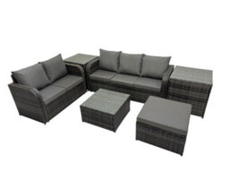 Fimous Wicker Pe Rattan Garden Outdoor Furniture Set Love Sofa Square Coffee Table Set With Big Stool 2 Side Tables - thumbnail 2
