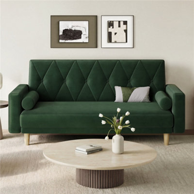 Yaheetech Velvet Convertible Sofa Bed With 2 Bolster Pillows For Living Room/guest Room, Green - image 1