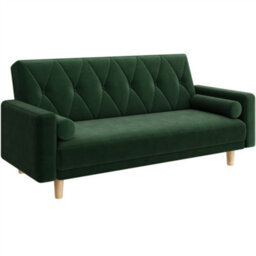 Yaheetech Velvet Convertible Sofa Bed With 2 Bolster Pillows For Living Room/guest Room, Green - thumbnail 2