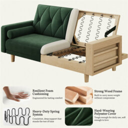 Yaheetech Velvet Convertible Sofa Bed With 2 Bolster Pillows For Living Room/guest Room, Green - thumbnail 5
