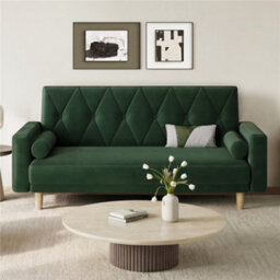 Yaheetech Velvet Convertible Sofa Bed With 2 Bolster Pillows For Living Room/guest Room, Green