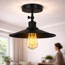 Vintage Ceiling Lights For Living Room Black Industrial 22Cm Adjustable Metal Semi Flush Mount Lighting Fixtures - thumbnail 2