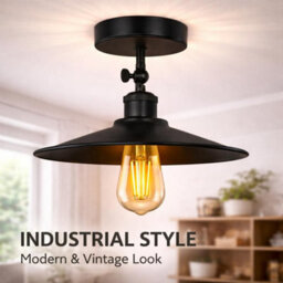 Vintage Ceiling Lights For Living Room Black Industrial 22Cm Adjustable Metal Semi Flush Mount Lighting Fixtures - thumbnail 4
