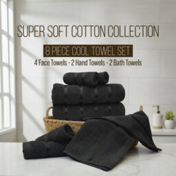 Casabella Towels Set, 8 Pc Towels For Bathroom, 100% Cotton, 2 Bath Towels, 2 Hand Towels, 4 Face Cloth, Black - thumbnail 2